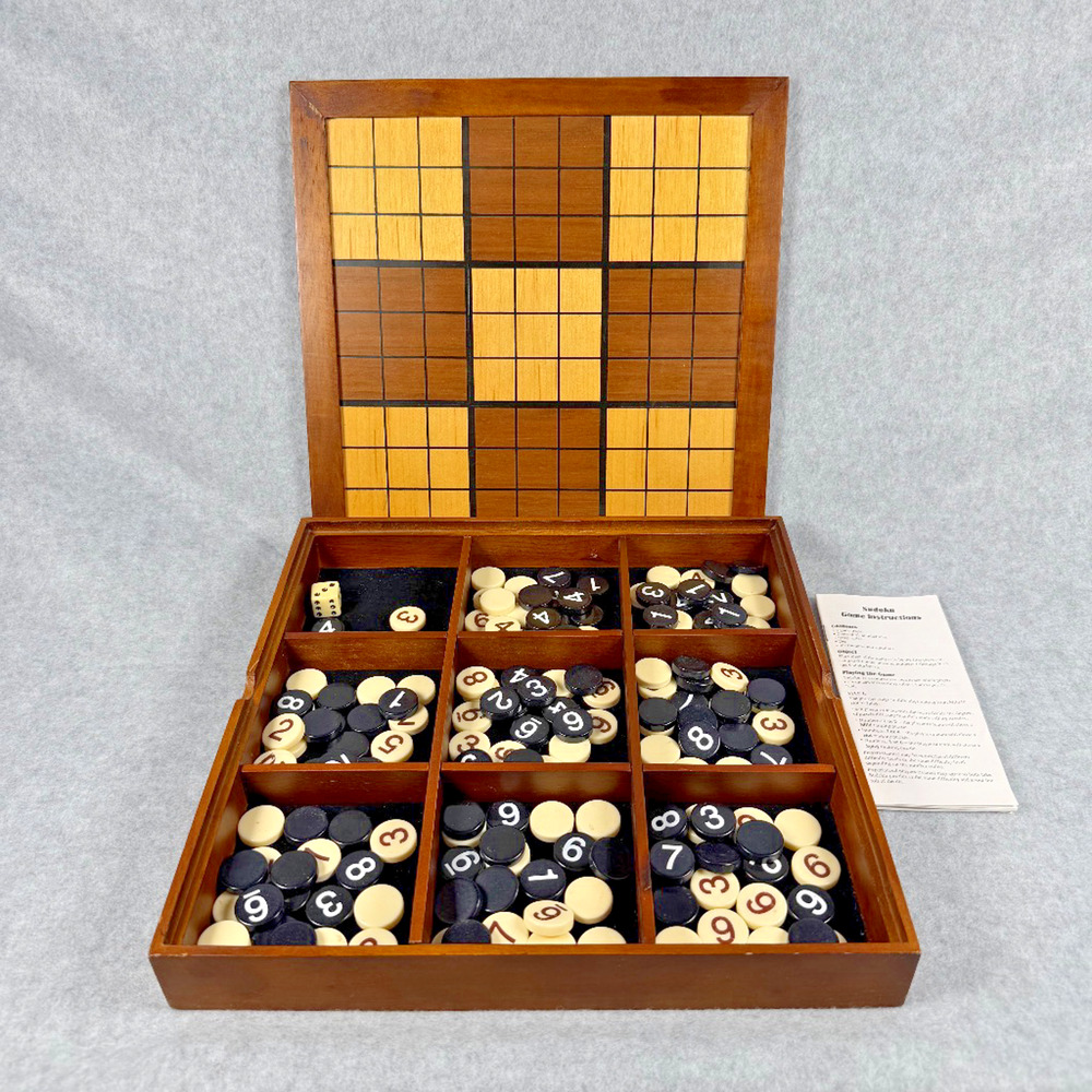 Pottery Barn Wooden Sudoku Board Game Set Complete Tokens Dice Instructions
